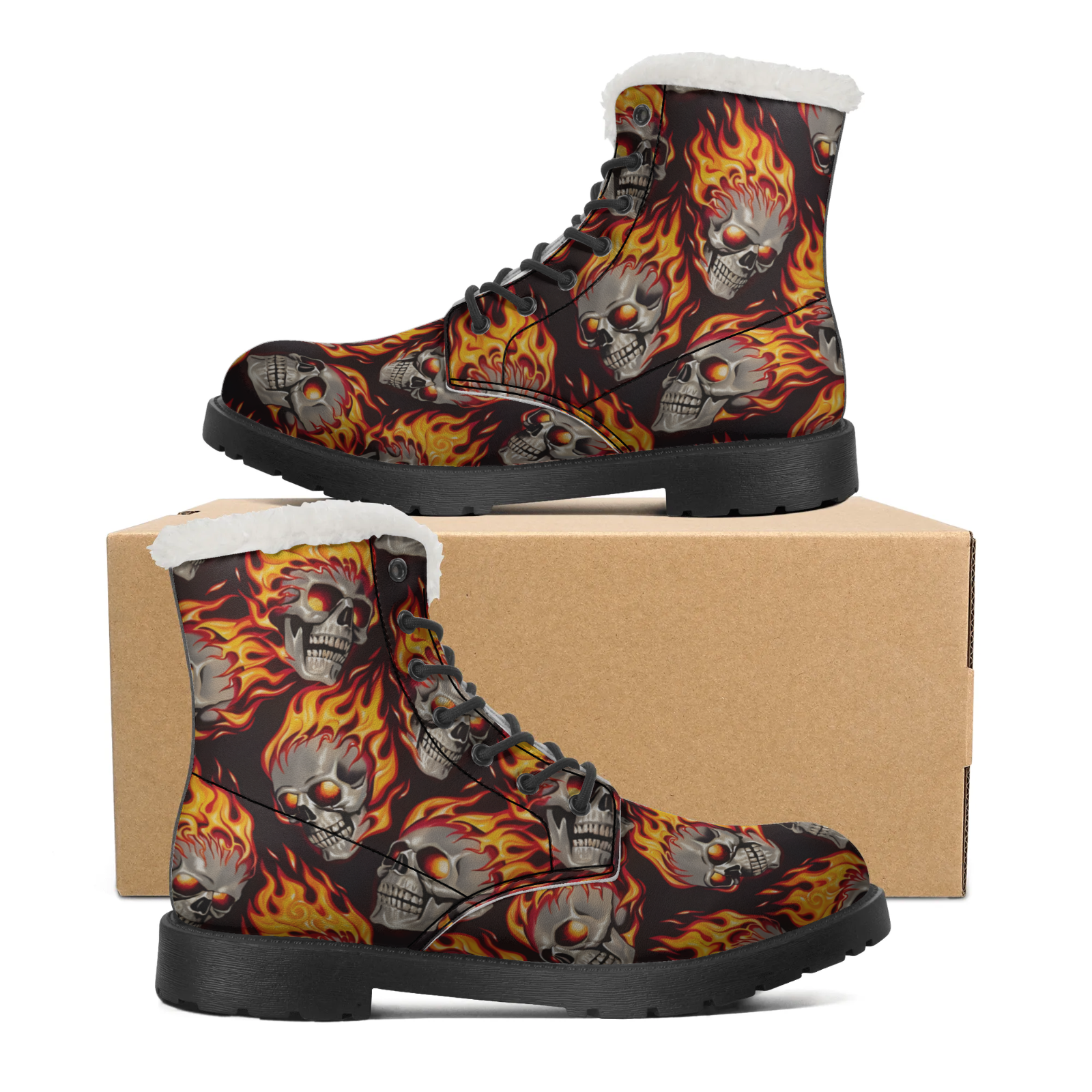 Fire Skull Patterns Snow Boots - Men Shoes Eu To Us Size recension och pris